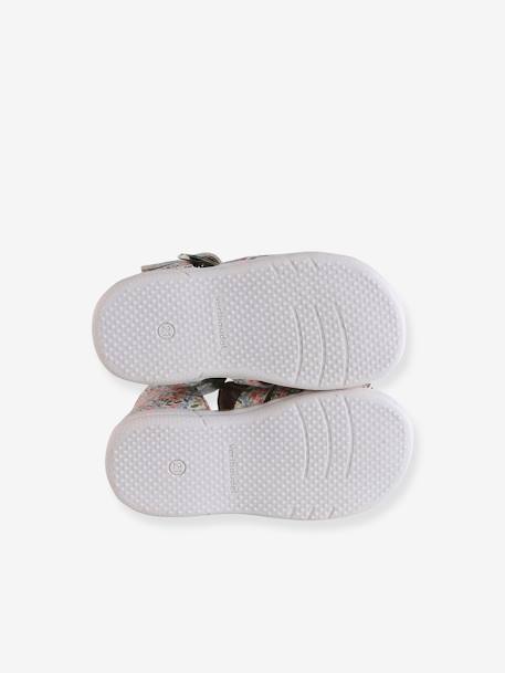 Sandales bébé cuir bout fermé beige irisé+blanc imprimé+fuchsia - vertbaudet enfant 