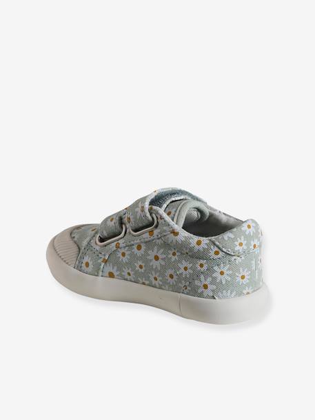 Stoffen tennisschoenen met klittenband voor babymeisjes blauwe madeliefjesprint+roze, bedrukt+WIT - vertbaudet enfant 