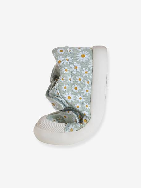 Stoffen tennisschoenen met klittenband voor babymeisjes blauwe madeliefjesprint+roze, bedrukt+WIT - vertbaudet enfant 