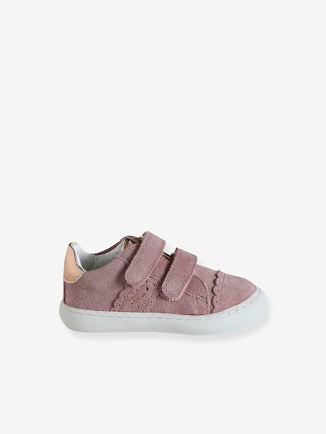 Baskets scratchées en cuir bébé blanc+marine+rose poudré - vertbaudet enfant 