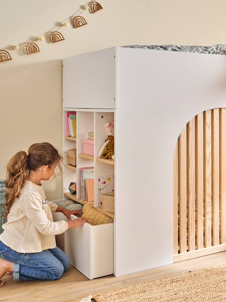 Lit mezzanine enfant avec rangement Playful blanc+rose+vert - vertbaudet enfant 