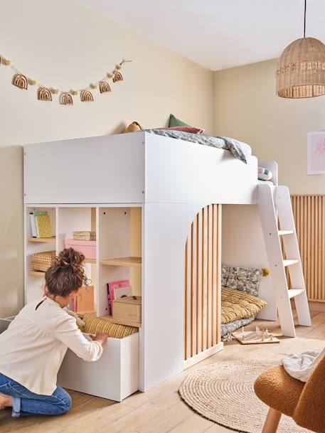 Hoogslaper voor kinderen met opbergruimte Playful groen+rozen+wit - vertbaudet enfant 