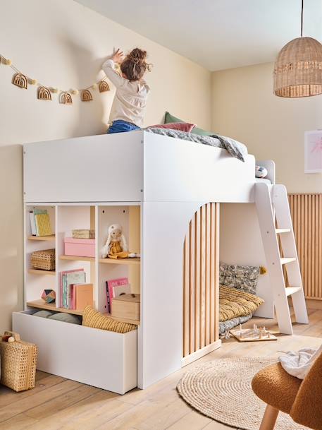 Hoogslaper voor kinderen met opbergruimte Playful groen+rozen+wit - vertbaudet enfant 