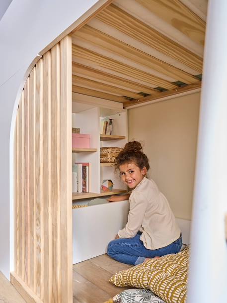 Lit mezzanine enfant avec rangement Playful blanc+rose+vert - vertbaudet enfant 