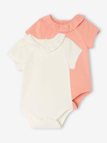 Lot de 2 bodies bébé naissance col fantaisie manches courtes corail+lilas poudré - vertbaudet enfant 