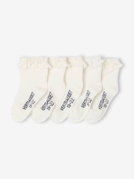 Lot de 5 paires de mi-chaussettes dentelle bébé argile+blush+écru - vertbaudet enfant 
