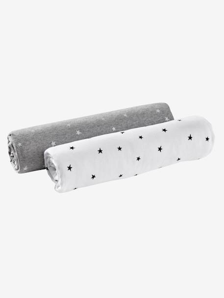 Lot de 2 draps-housses bébé en jersey extensible imprimé étoiles gris chiné/blanc - vertbaudet enfant 