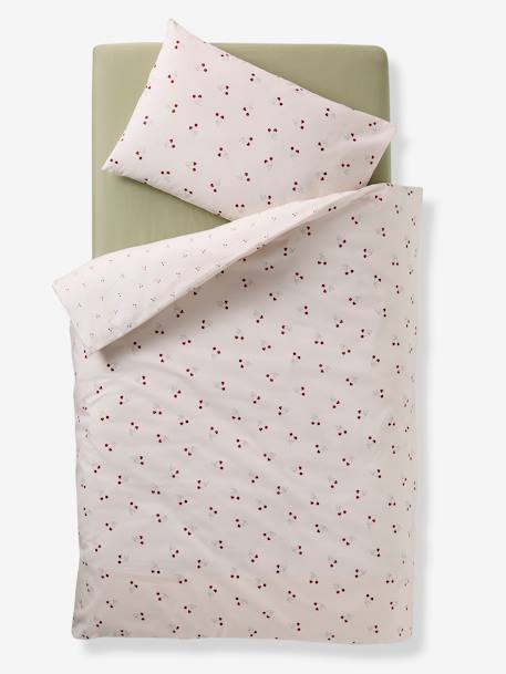 Parure housse de couette et taie d'oreiller bébé CHERRY beige imprimé - vertbaudet enfant 