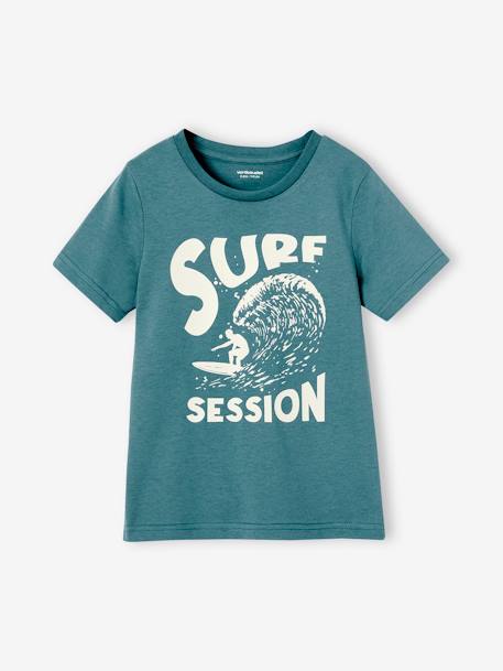 T-shirt Basics garçon imprimé devant blanc chiné+bleu+bleu pétrole+turquoise - vertbaudet enfant 