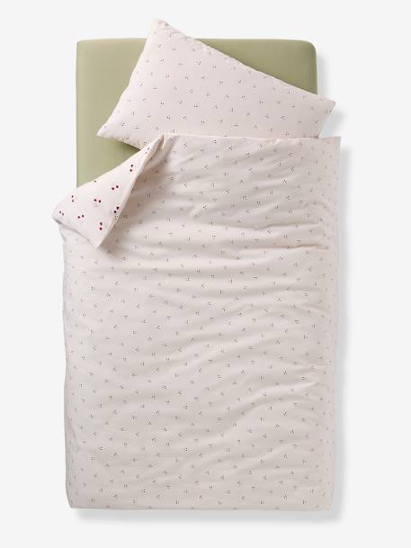Parure housse de couette et taie d'oreiller bébé CHERRY beige imprimé - vertbaudet enfant 