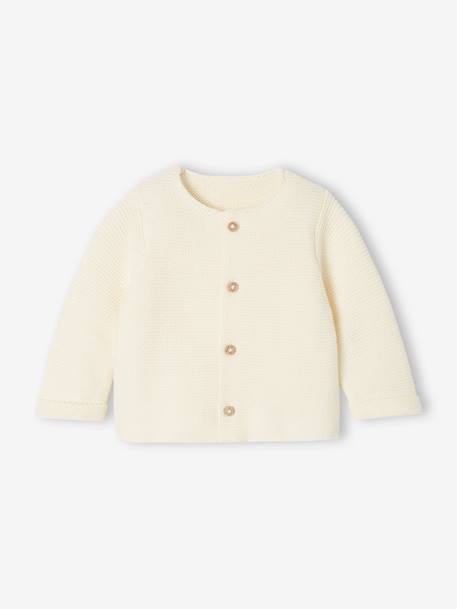 Gilet bébé naissance maille point mousse beige chiné+écru+marine+vert sauge - vertbaudet enfant 