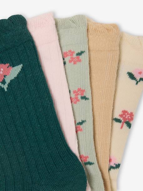 Set van 5 paar bloemensokken voor meisjes ecru - vertbaudet enfant 