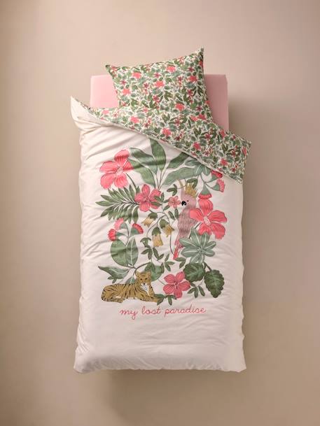 Dekbedovertrekset + kussensloop kind TROPICAL, met gerecycled katoen meerkleurig - vertbaudet enfant 