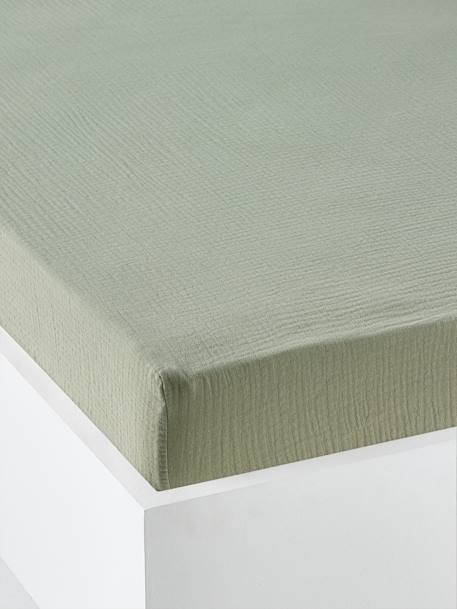 Drap housse bébé uni en gaze de coton Bio* ocre+vanille+vert sauge - vertbaudet enfant 