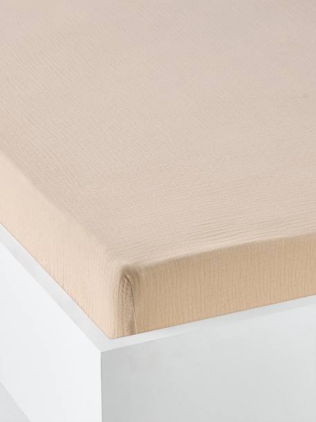 Drap housse bébé uni en gaze de coton Bio* ocre+vanille+vert sauge - vertbaudet enfant 