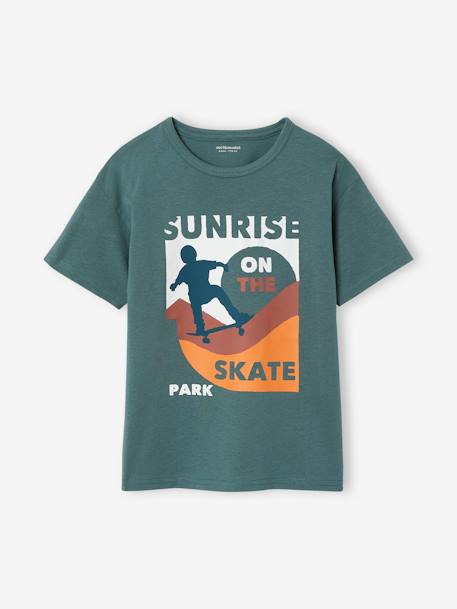 Jongensshirt met korte mouwen en grafisch ontwerp blauwgroen+wit - vertbaudet enfant 