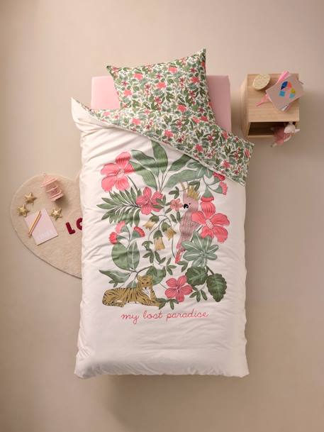 Dekbedovertrekset + kussensloop kind TROPICAL, met gerecycled katoen meerkleurig - vertbaudet enfant 