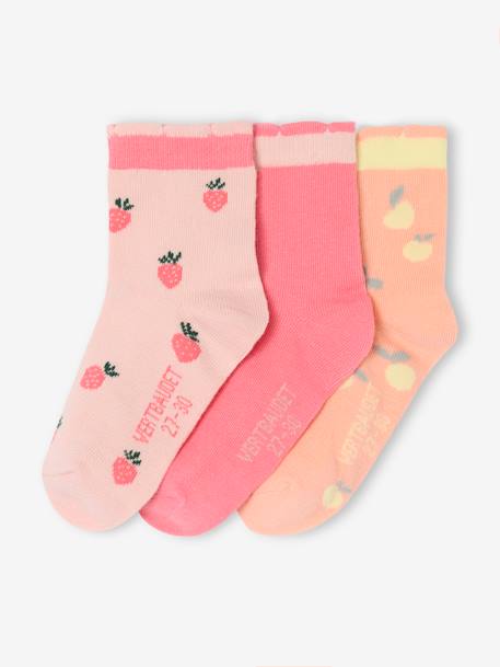 Lot de 3 paires de mi-chaussettes fruits fille rose - vertbaudet enfant 