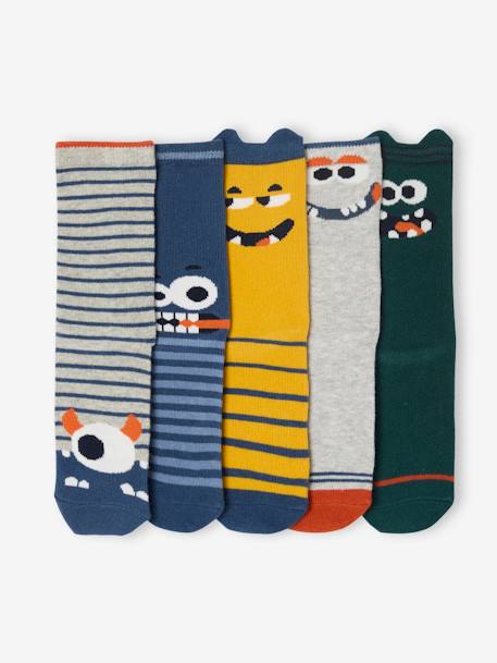 Lot de 5 paires de chaussettes 'monstres' garçon marine - vertbaudet enfant 