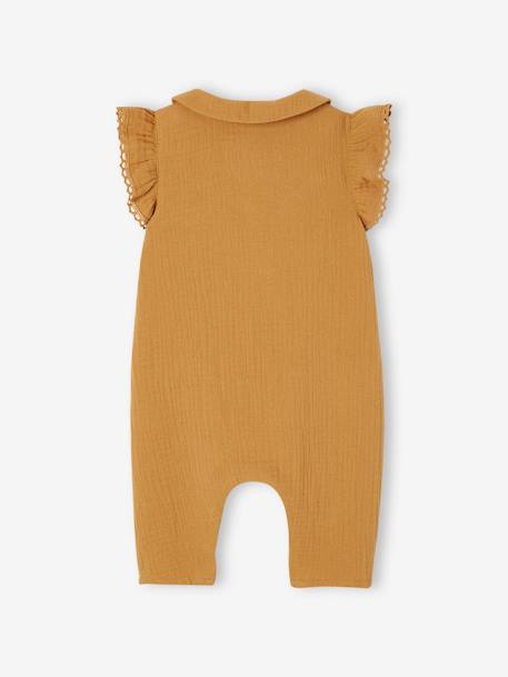 Combinaison bébé fille en gaze de coton manches courtes à volants caramel+vert sauge - vertbaudet enfant 