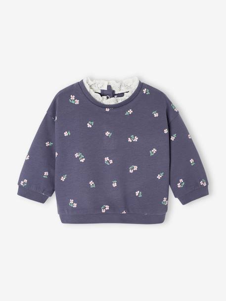 Sweat col en broderie anglaise bébé marine - vertbaudet enfant 