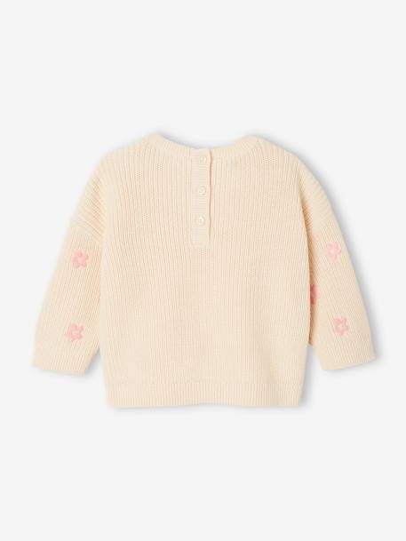 Pull bébé brodé vanille+vieux rose - vertbaudet enfant 
