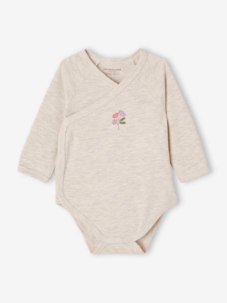 Set van 3 babyrompertjes met lange mouwen van biologisch katoen, opening voor pasgeborenen lichtroze - vertbaudet enfant 