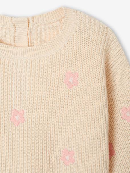 Pull bébé brodé vanille+vieux rose - vertbaudet enfant 