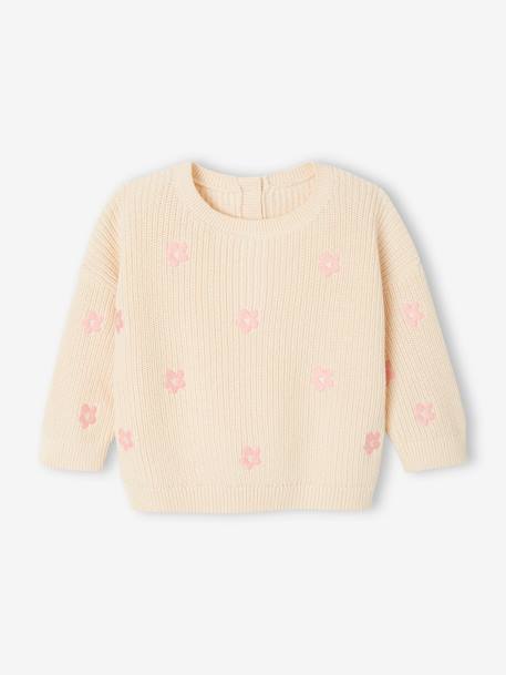 Pull bébé brodé vanille+vieux rose - vertbaudet enfant 