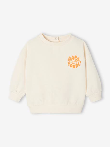 Babysweater met ronde kraag Basics ecru+saliegroen - vertbaudet enfant 