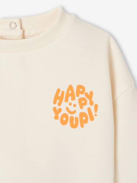 Babysweater met ronde kraag Basics ecru+saliegroen - vertbaudet enfant 