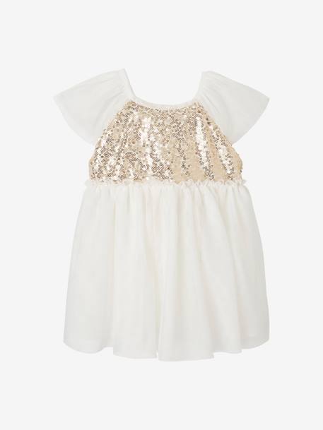 Jurkje met korte mouwen en knopen op de rug met pailletten wit - vertbaudet enfant 