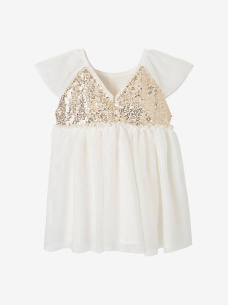 Jurkje met korte mouwen en knopen op de rug met pailletten wit - vertbaudet enfant 