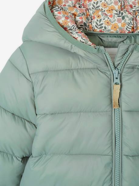 Doudoune fille légère à capuche marine+vert de gris+vieux rose - vertbaudet enfant 