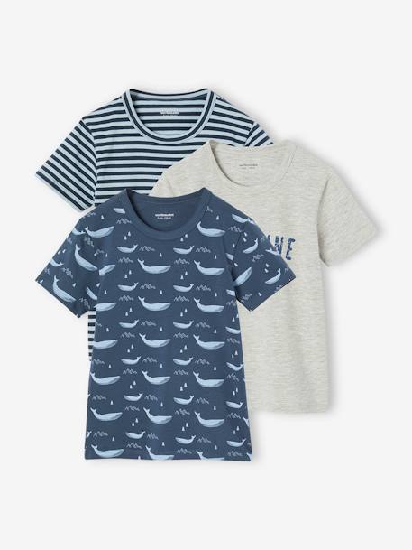 Lot de 3 t-shirts 'Baleine' garçon manches courtes bleu océan - vertbaudet enfant 