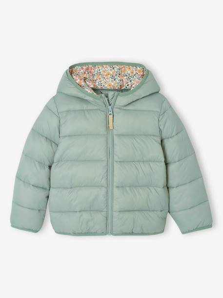Doudoune fille légère à capuche marine+vert de gris+vieux rose - vertbaudet enfant 
