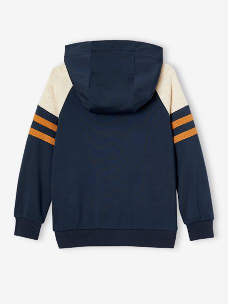 Sweat garçon zippé à capuche sport manches raglan marine+noix de pécan+vert - vertbaudet enfant 