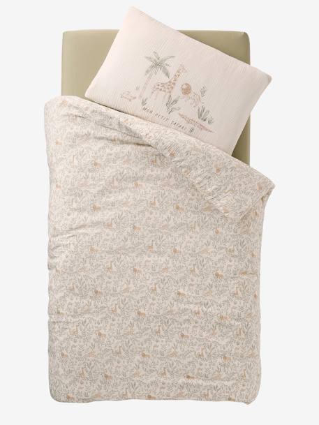 Parure housse de couette + taie d'oreiller bébé BABYLON beige imprimé - vertbaudet enfant 