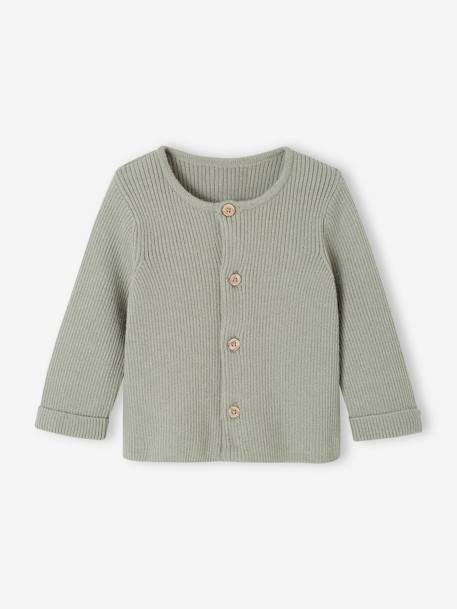 Ensemble bébé mixte gilet pantalon en tricot beige+blanc+vert d'eau+vert sauge - vertbaudet enfant 