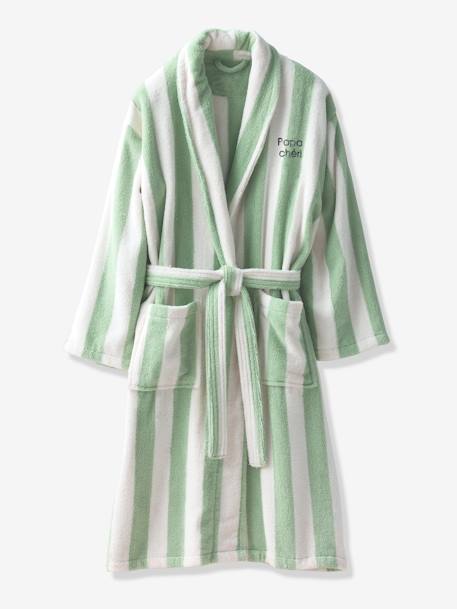 Fille-Peignoir de bain-Peignoir de bain adulte mixte rayures TRANSAT capsule famille personnalisable, avec coton recyclé
