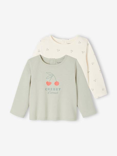 Lot de 2 t-shirts Basics bébé manches longues vert sauge - vertbaudet enfant 