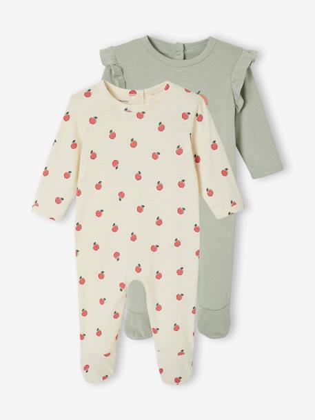 Lot de 2 pyjamas bébé fille pommes vert sauge - vertbaudet enfant 