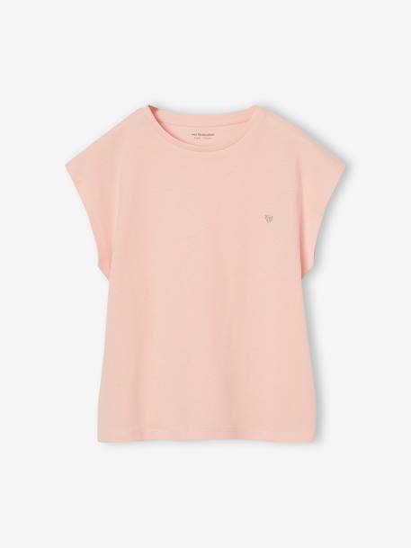 Tee-shirt fille uni fantaisie manches courtes personnalisable corail+écru+marine+rose bonbon - vertbaudet enfant 