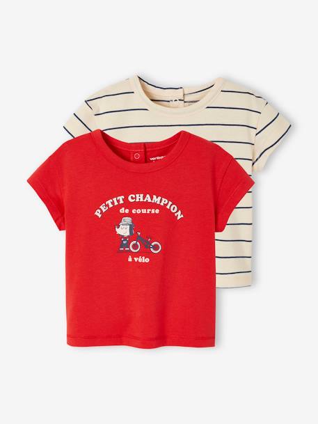 Set van 2 T-shirts voor baby, met korte mouwen rood - vertbaudet enfant 