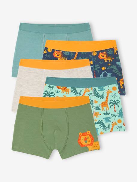 Lot de 5 boxers stretch Jungle garçon vert - vertbaudet enfant 