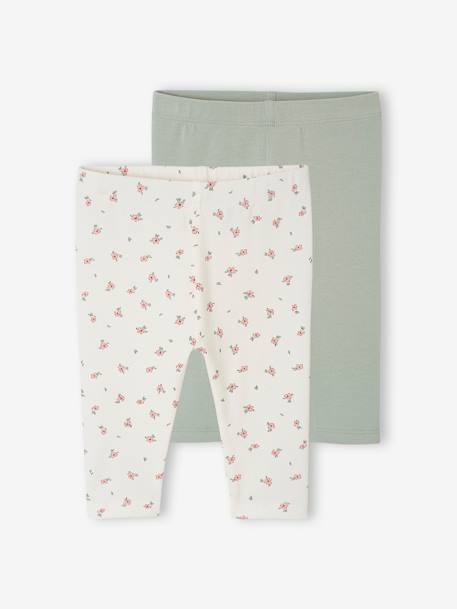 Set van 2 basic babyleggings rozen+saliegroen - vertbaudet enfant 