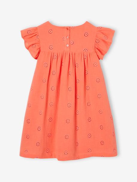 Robe fille gaze de coton brodée fleurs bleu pâle+corail+vanille+vert sauge - vertbaudet enfant 