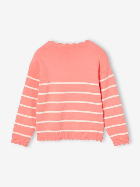 Pull fille marinière fantaisie beige chiné+framboise+marine+rose - vertbaudet enfant 