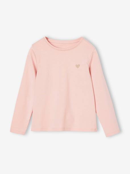 T-shirt Basics met hartjes en pailletten en lange mouwen antraciet+ecru+roze (poederkleur)+smaragdgroen - vertbaudet enfant 
