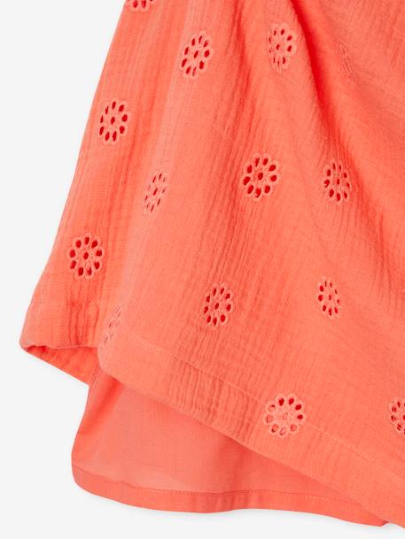 Robe fille gaze de coton brodée fleurs bleu pâle+corail+vanille+vert sauge - vertbaudet enfant 